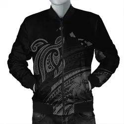 Hawaii Turtle Polynesian Map Plumeria Bomber Jacket Gray