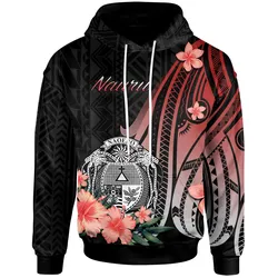 Nauru Hoodie - Red Polynesian Hibiscus Pattern Style