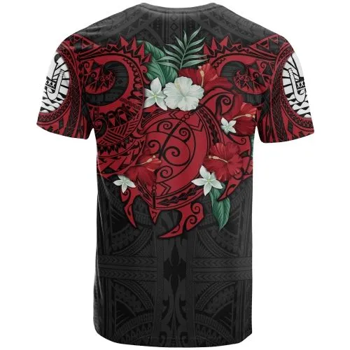 Tahiti Polynesian T-shirt - Hibiscus and Sea Turtle (Red) - BN15