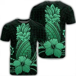 Hawaii Polynesian Pineapple Hibiscus T-Shirt - Green - AH