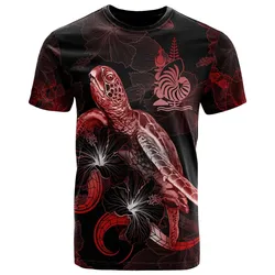 New Caledonia Polynesian T shirt - Turtle With Blooming Hibiscus Red