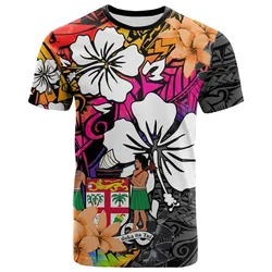 Fiji Tie Dye T Shirt Polynesian Tribal Creative Tropical Flowers LT13