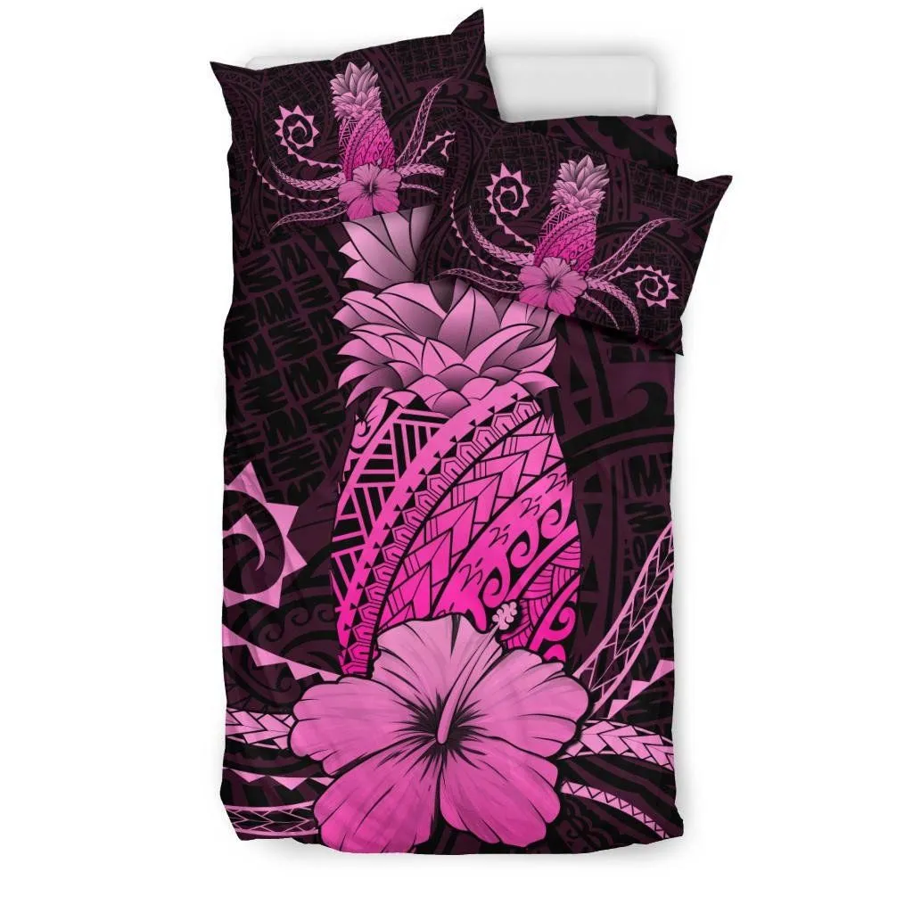 Hawaii Polynesian Pineapple Hibiscus Bedding Set - Zela Style Pink - AH - J4