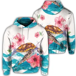 Hawaiian Turtle Hibiscus Waves Polynesian Hoodie