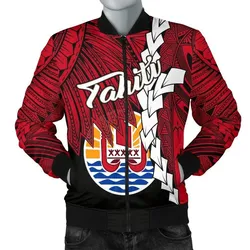 Tahiti Polynesian Mens Bomber Jacket - Tribal Wave Tattoo Flag Style