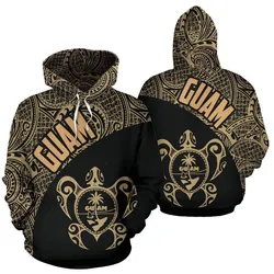 Guam Hoodie - Gum Coat Of Arm in Turtle Polynesian Tattoo