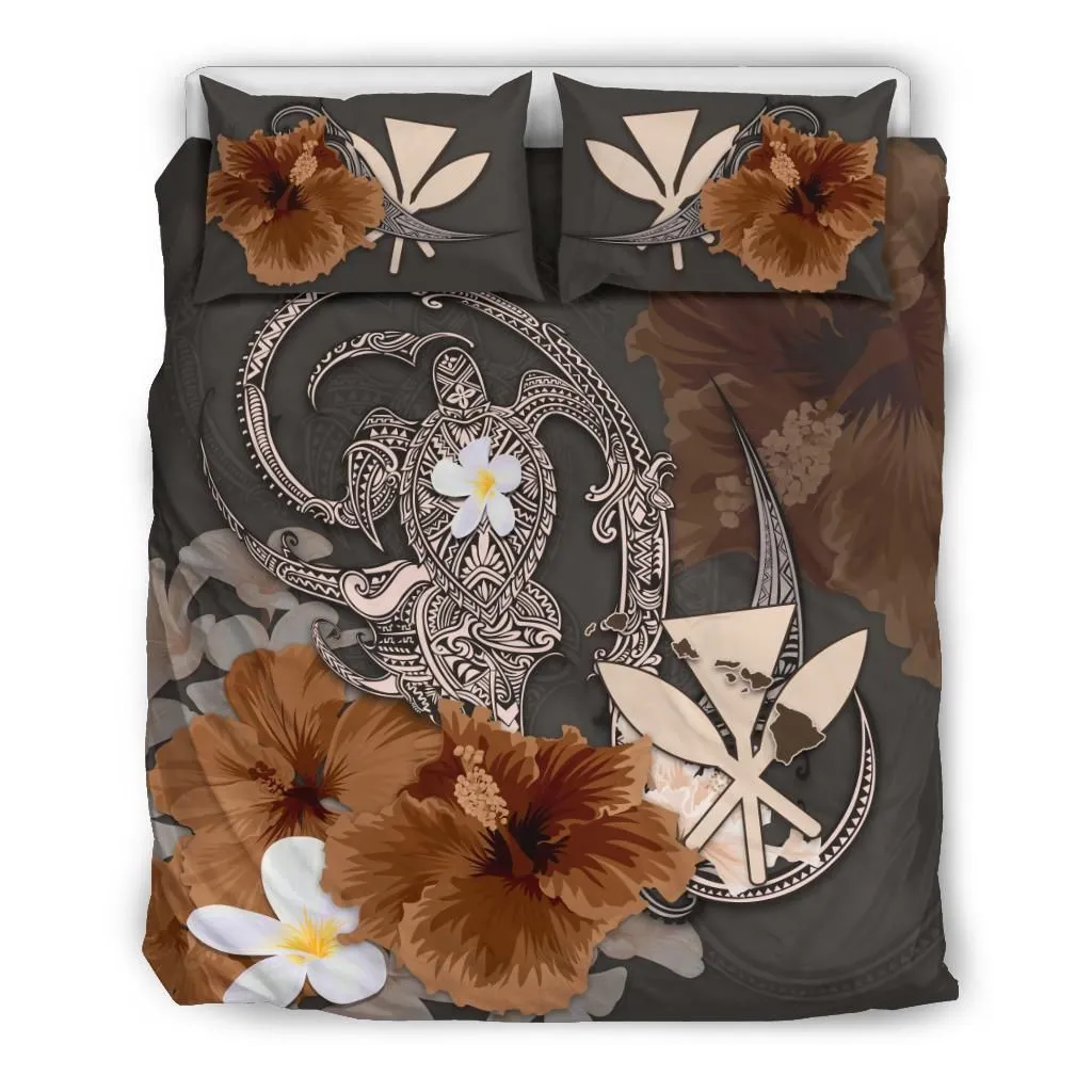 Kanaka Maoli (Hawaii) Bedding Set - Hibiscus Turtle Tribal Brown A02