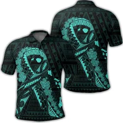 Hawaiian Map Heart Ribbon Cancer Hibiscus Turquoise Polynesian Polo Shirt