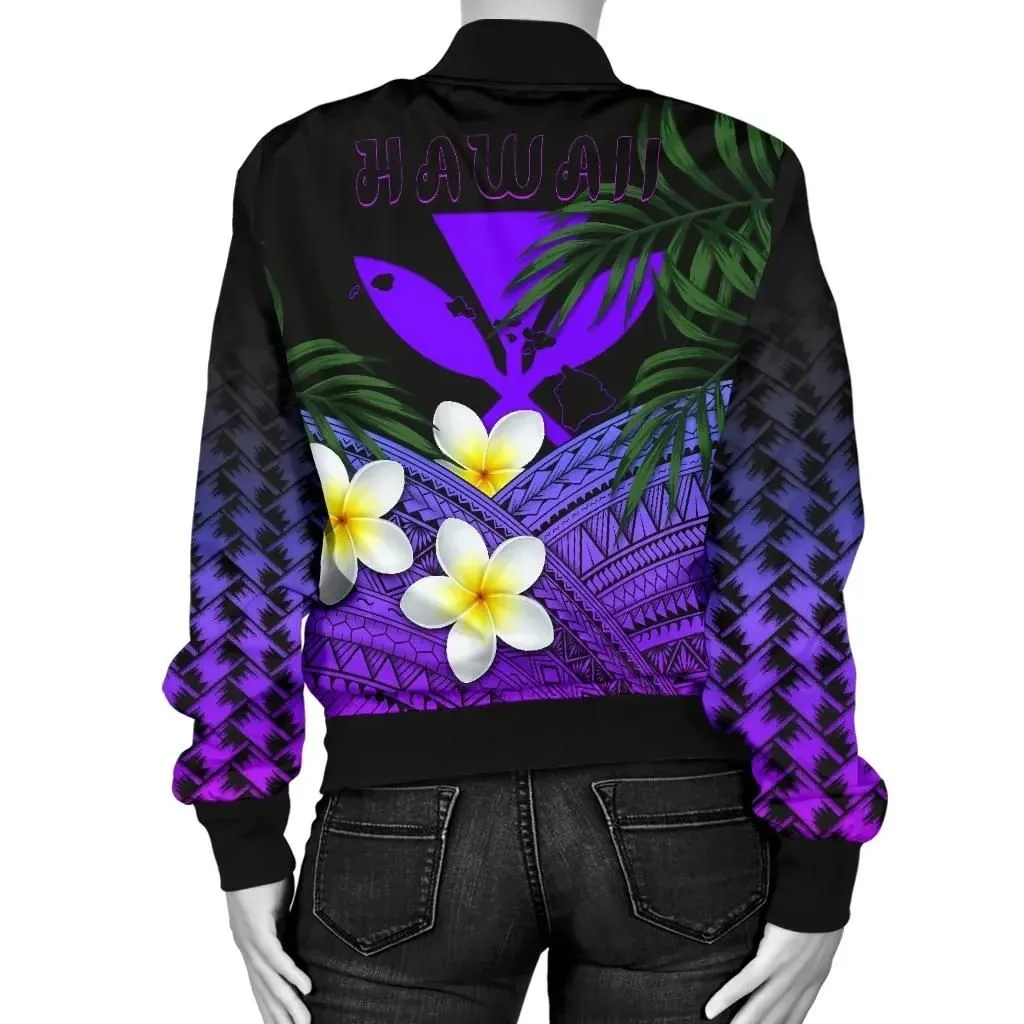 Alohawaii Jacket - Bomber Jacket Kanaka Maoli (Hawaiian) Polynesian Plumeria Banana Leaves Purple A02