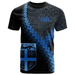 Fiji T-Shirt - Fiji Coat Of Arms With Polynesian Tattoo Blue