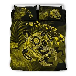 FamilyGater Bedding Set - Cover and Pillow Cases Hawaiian Map Turtle Tattoo Hibiscus Plumeria Polynesian - Yellow - AH - J4