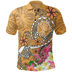 Hawaii Polo Shirt - Turtle Plumeria Polynesian Tattoo Gold Color