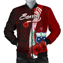 Samoa Polynesian Mens Bomber Jacket - Coat Of Arm With Hibiscus