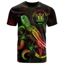 Niue Polynesian T shirt - Turtle With Blooming Hibiscus Reggae