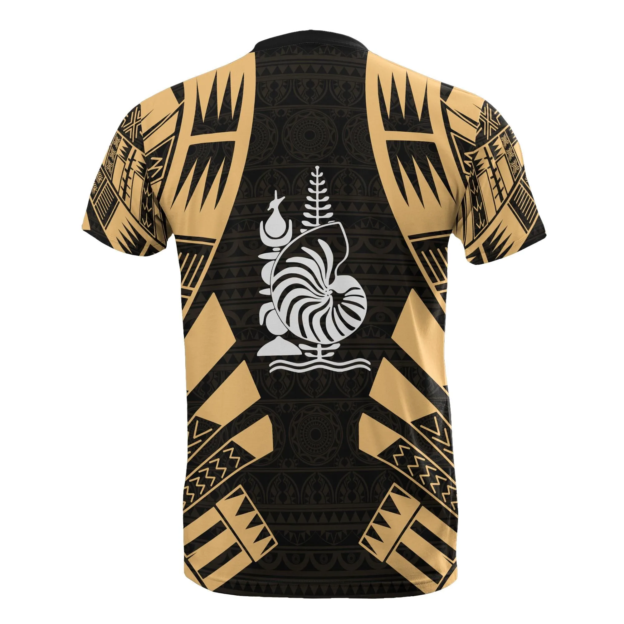 New Caledonia T shirt - New Caledonia Coat Of Arms Polynesian Tattoo Gold Style