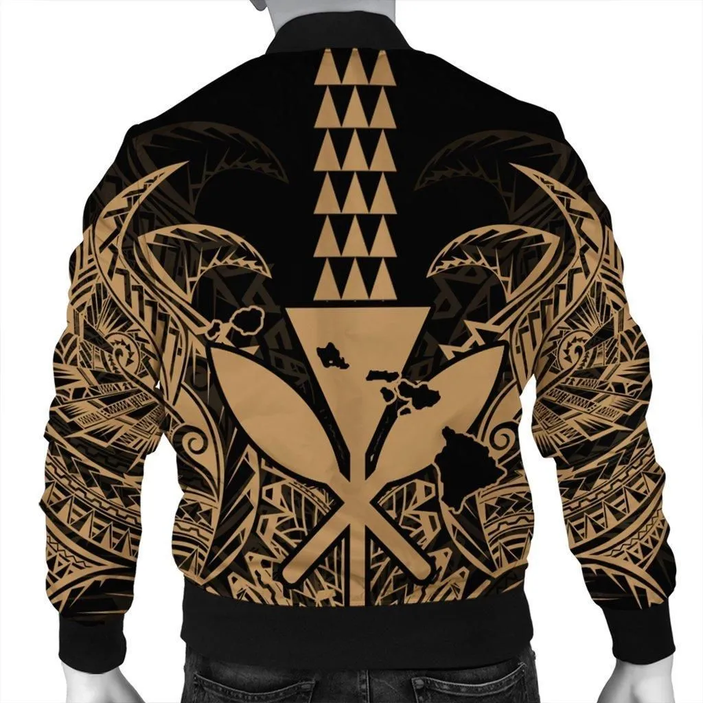Hawaii Polynesian Kanaka Kakau Bomber Jacket - Alan Style Gold