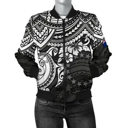 Cook Islands Polynesian Bomber Jacket (Women) - White Turtle - BN15
