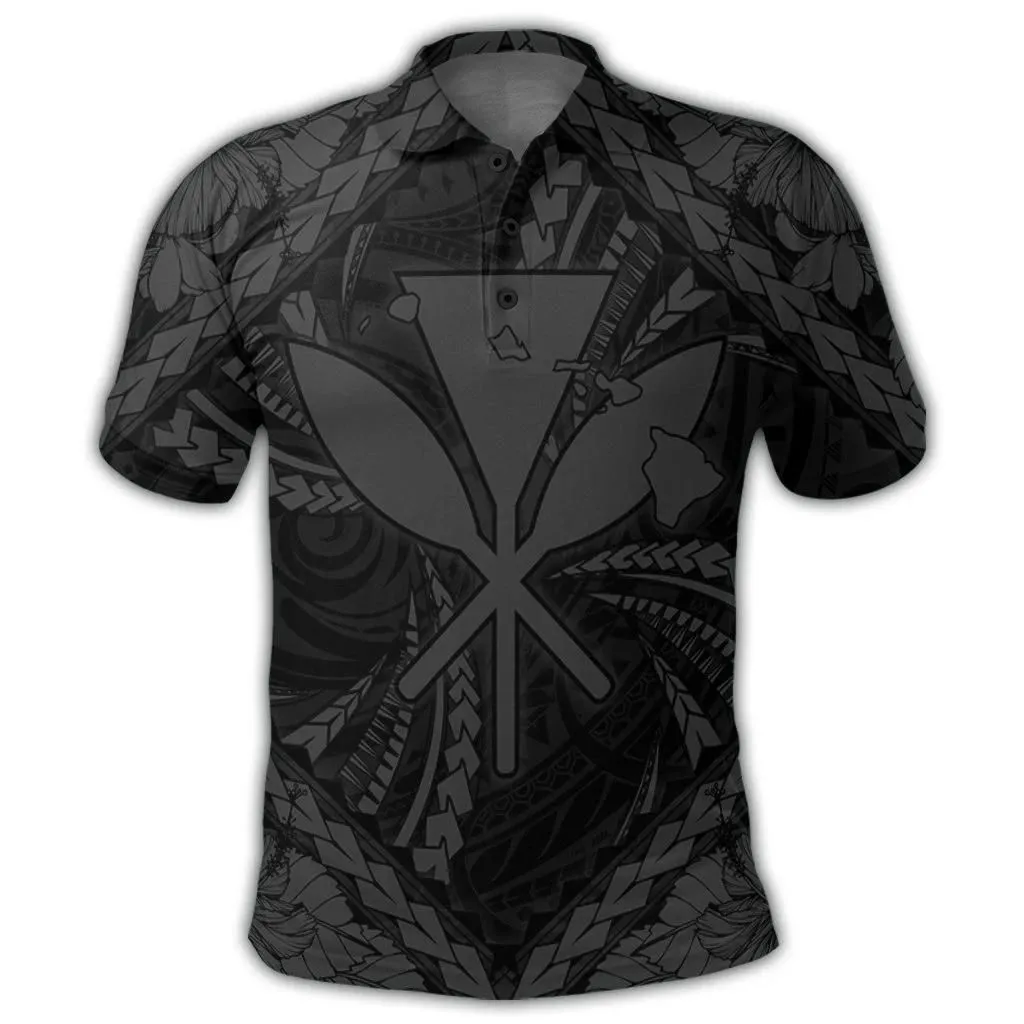 Alohawaii Shirt - Hawaiian Map Kanaka Hibiscus Gray Polynesian Polo Shirt - AH - JR