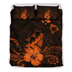 FamilyGater Bedding Set - Cover and Pillow Cases Hawaiian Map Heart Turtle Tattoo Hibiscus Polynesian  - Orange - AH J9