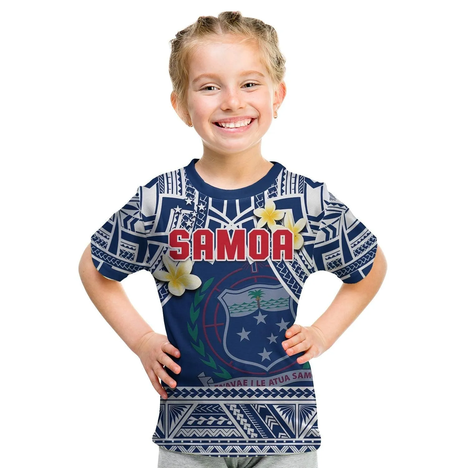 (Custom Personalised) Samoa T Shirt KID Samoan Plumeria Flowers Mix Polynesian Pattern LT14