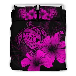 FamilyGater Bedding Set - Cover and Pillow Cases Hawaiian Map Hibiscus Turtle Polynesian - Pink - AH J9