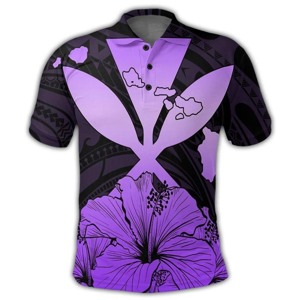 Hawaiian Kanaka Polo Shirt Hibiscus Polynesian Love - Violet