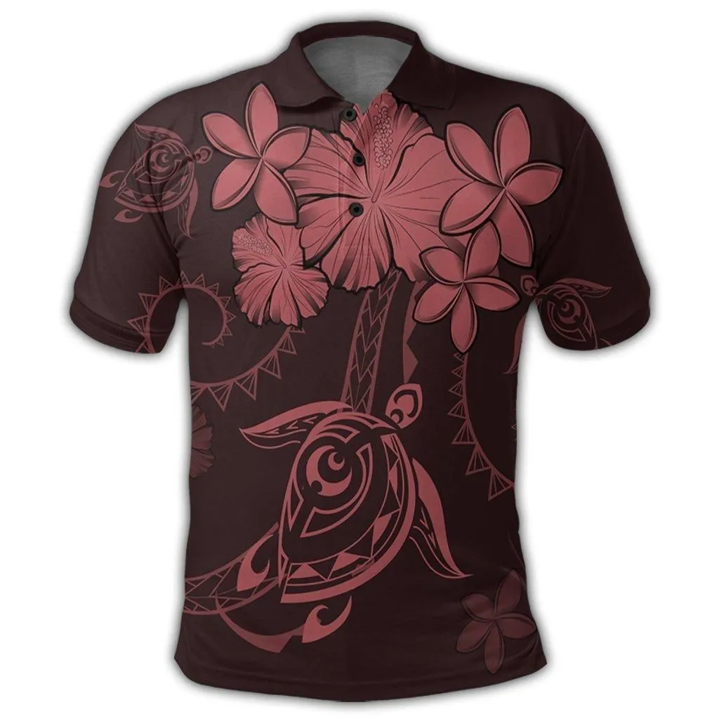 Hawaiian Turtles Hibiscus Plumeria Polynesian Polo Shirt - Pink - AH