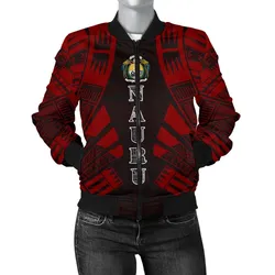 Nauru Women Bomber Jacket - Polynesian Tattoo Red - BN0110