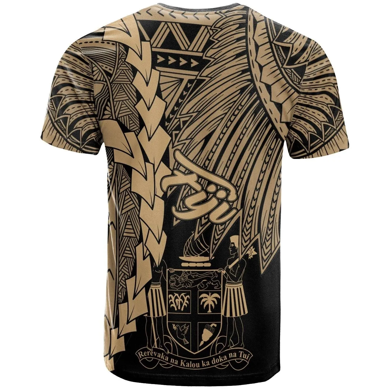 Fiji Polynesian T-Shirt - Tribal Wave Tattoo Gold - BN12