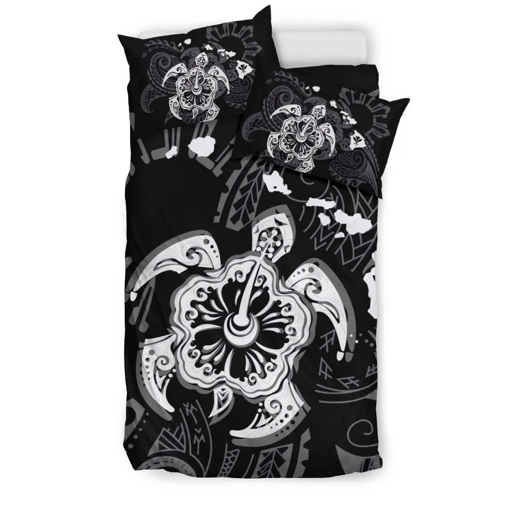 FamilyGater Bedding Set - Cover and Pillow Cases Hawaiian Map Kanaka Hibiscus Turtle White Polynesian - AH - J4