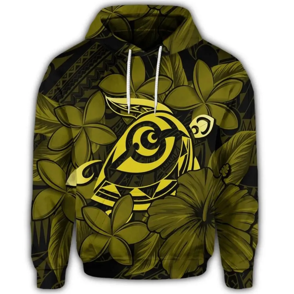 Alohawaii Hoodie - Hawaiian Turtle Hibiscus Plumeria Kanaka Polynesian Hoodie Yellow - Soft Style - AH - J4R