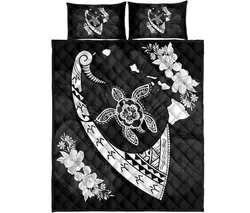 Alohawaii Home Set - Hawaiian Map Hibiscus Turtle Fish Hook Polynesian Quilt Bedding Set - AH - J5