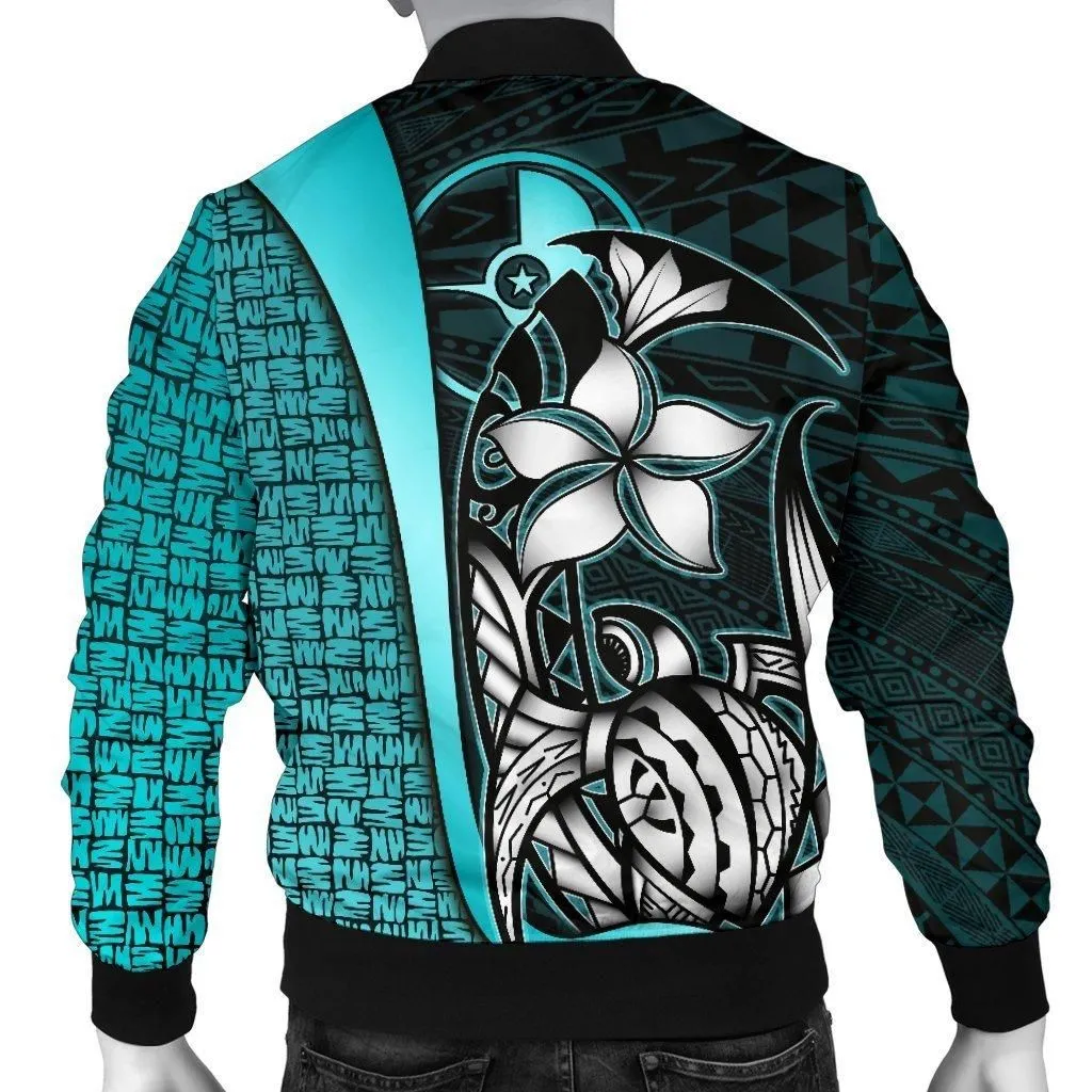 Yap Micronesia Mens Bomber Jackets Turquoise - Turtle With Hook