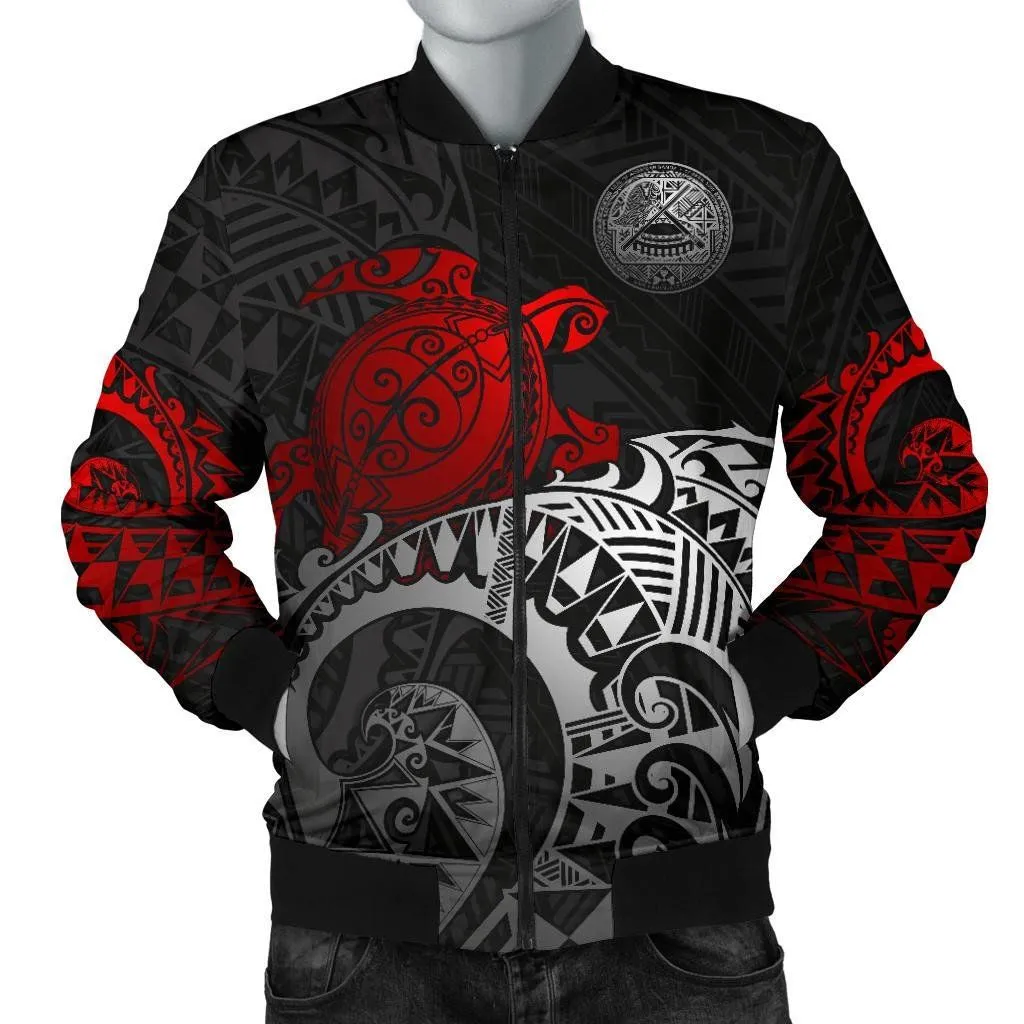 American Samoa Polynesian Bomber Jacket (Men)- Polynesian Turtle (Red) - BN15