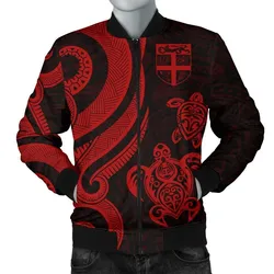 Fiji Polynesian Men Bomber Jacket - Red Tentacle Turtle