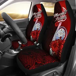 Marshall Islands Polynesian Car Seat Covers - Coat Of Arm With Hibiscus