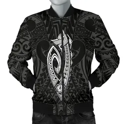 FamilyGater Jacket - Hawaii Kakau Makau Fish Hook Kanaka Map Men's Bomber Jacket Polynesian - White - AH - J6