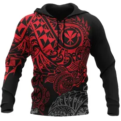 Polynesian Hawaii (Kanaka Maoli) Hoodie - Red Turtle Hibiscus Flowing - BN11