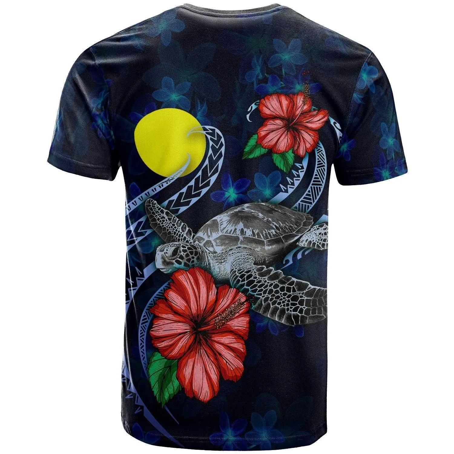 Palau Polynesian T shirt - Blue Turtle Hibiscus