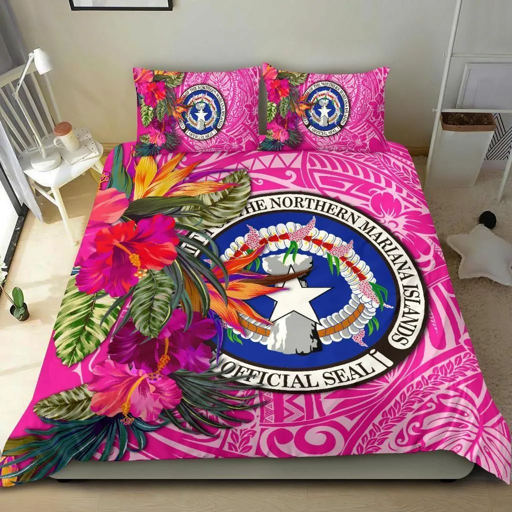 Northern Mariana Islands Bedding Set - Saipan Hibiscus Polynesian Pattern Pink Version