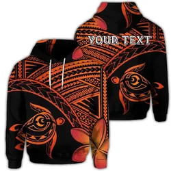(Personalised) Hawaiian Turtle Plumeria Kakau Polynesian Quilt Hoodie Neo Orange AH