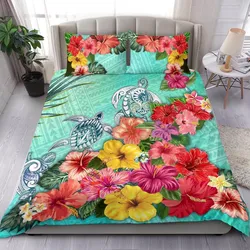 Turtle Polynesian Bedding Set Hibiscus Polynesian Colorful