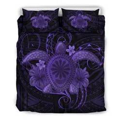 FamilyGater Bedding Set - Cover and Pillow Cases Hawaii Turtle Hibiscus Polynesian - Full Style - Purple - AH J4