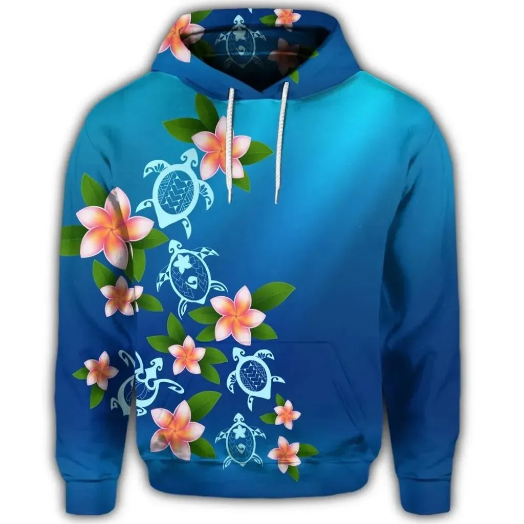Alohawaii Hoodie - Hawaiian Tuttle And Plumeria Flower In The Sea Polynesian Hoodie - AH - JR