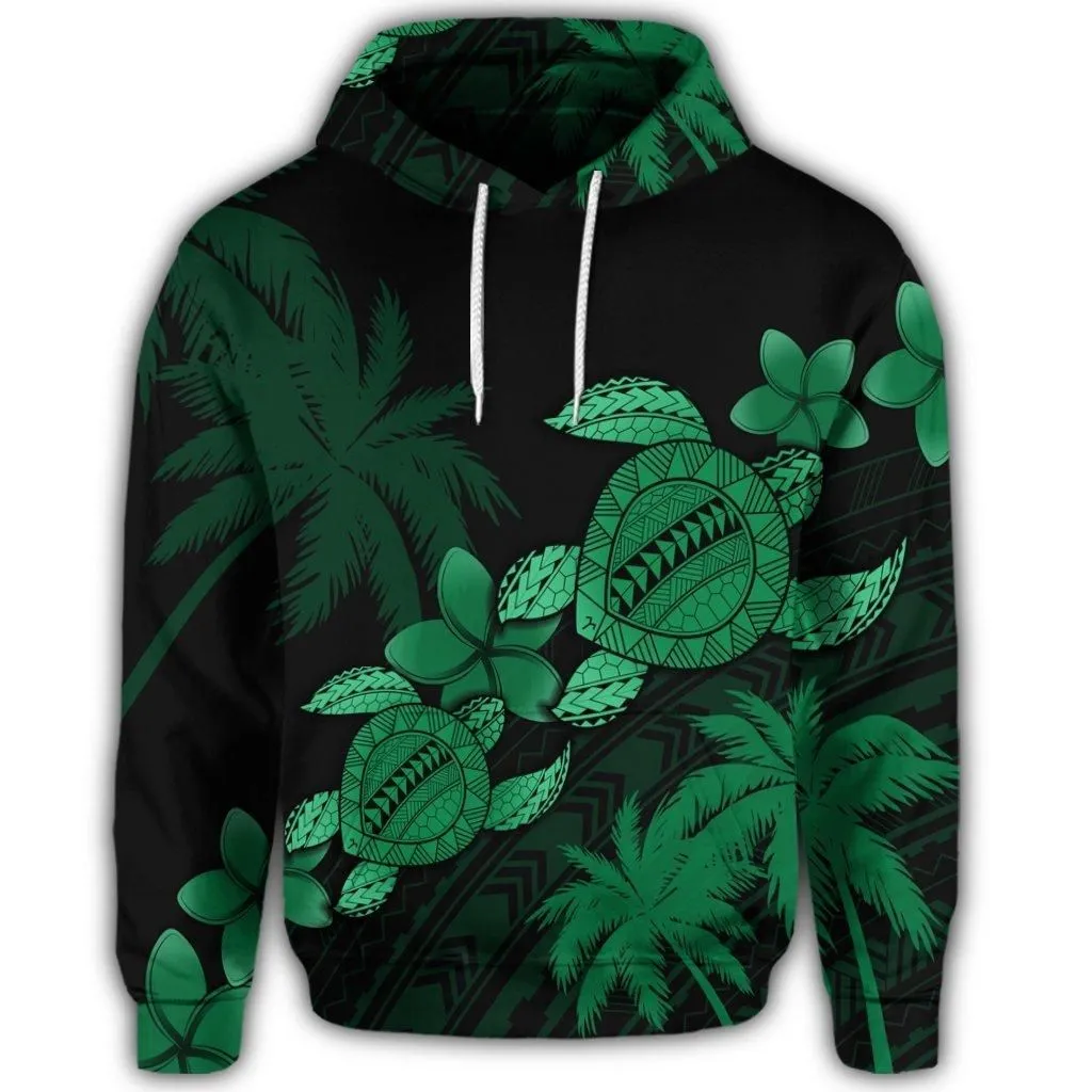 Hawaiian Turtle Plumeria Coconut Tree Polynesian Hoodie - Green