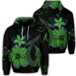 Hawaiian Fish Hook Hibiscus Plumeria Polynesian Hoodie - Green