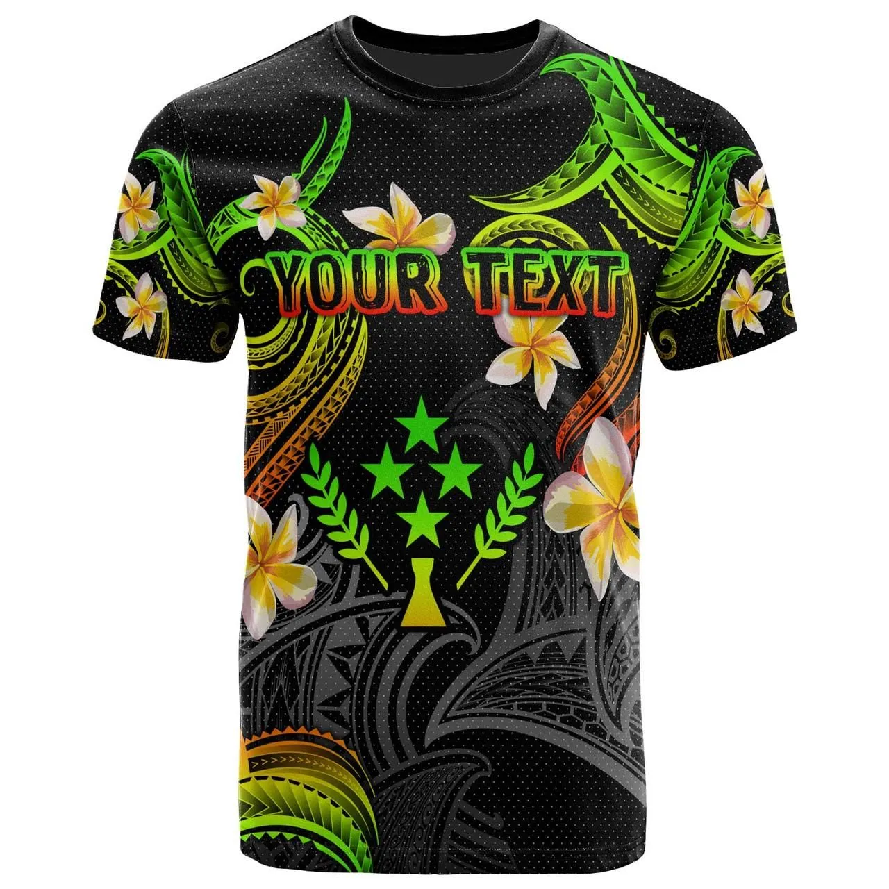 Kosrae T-shirt - Custom Personalised Polynesian Waves with Plumeria Flowers (Reggae)