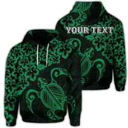 (Personalised) Hawaiian Map Turtle Hibiscus Kanaka Polynesian Hoodie - Green - AH