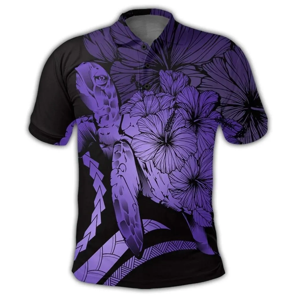 Alohawaii Shirt - Hawaii Turtle Hibiscus Polynesian Vintage Polo Shirt - Purple - AH - J4R