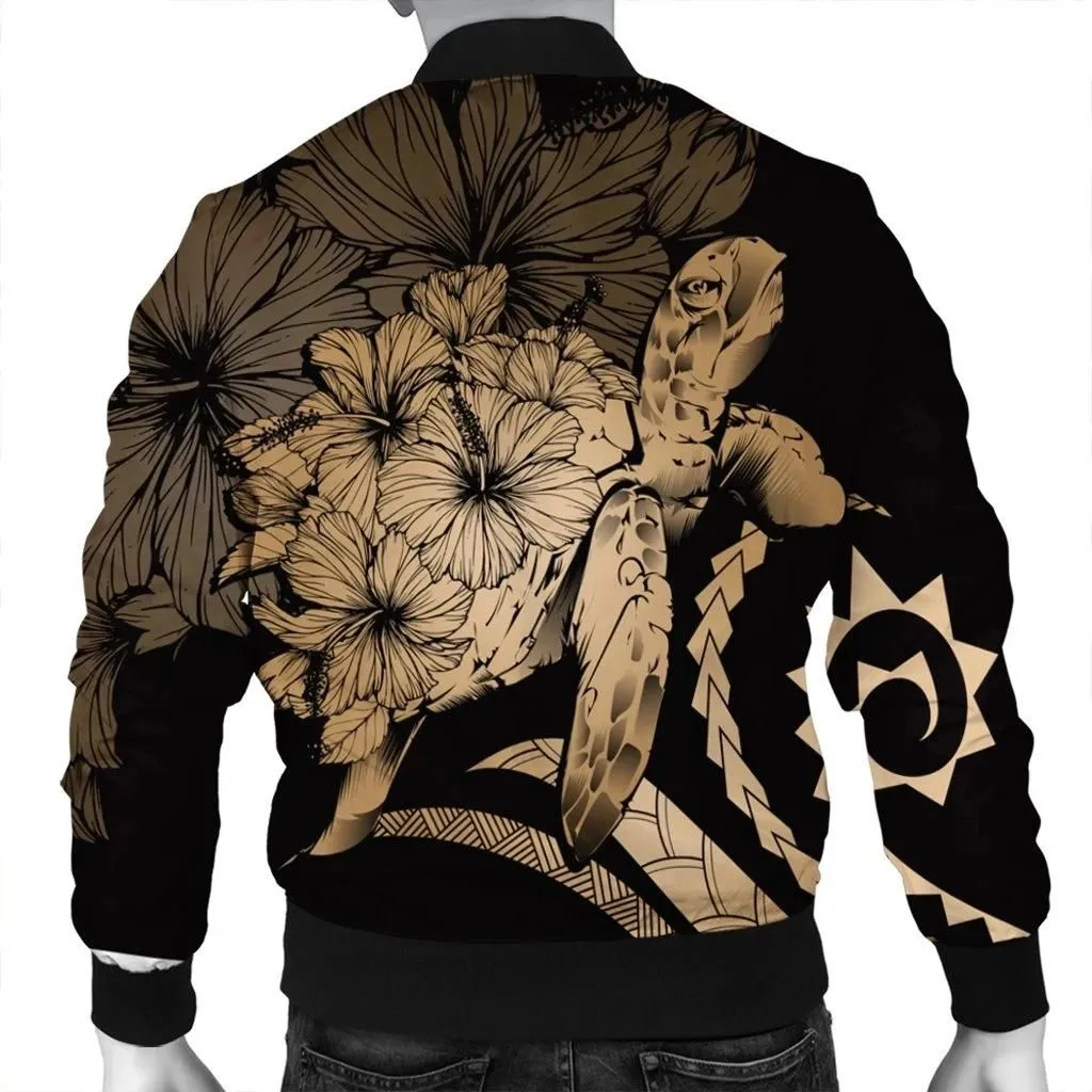 Alohawaii Jacket - Hawaii Turtle Hibiscus Polynesian Vintage Bomber Jacket - Gold - AH - J4R